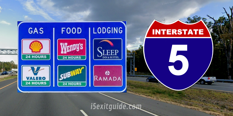 California I-5 Exit Service Listings | I-5 Exit Guide